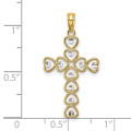 14K Yellow Gold with White Rhodium Diamond-cut Heart Cross Charm Pendant - (A93-955)