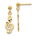 14K Yellow Gold Polished & Diamond-cut Treble Clef Dangle Post Earrings - (B40-885)