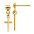 14K Yellow Gold Polished Cross Dangle Post Earrings - (B41-522)