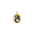 14K Yellow Gold 13x10mm Face of Jesus Hand-Painted Porcelain Medal - (B15-667)