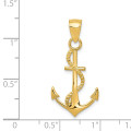 14K Yellow Gold Polished Anchor with rope Pendant - (A85-263)