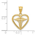 14K Yellow Gold Caduceus Heart Medical Pendant - (A85-443)