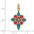 14K Yellow Gold With Blue, Red, & Gold Stained Glass Celtic Knot Charm Pendant - (A92-770)