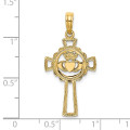 14K Yellow Gold Cross With Claddagh Charm Pendant - (A93-569)