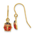 14K Yellow Gold Enameled Ladybug Dangle Earrings - (B43-968)