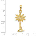 14K Yellow Gold Polished and Textured 2-D Palmetto Palm Tree Pendant - (A85-231)