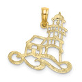 14K Yellow Gold Cutout Lighthouse With Water Charm Pendant - (A91-659)