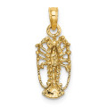 14K Yellow Gold Florida Lobster With Out Claws Charm Pendant - (A92-492)