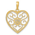 14K Yellow Gold with White Rhodium Filigree Beaded Heart Charm Pendant - (A94-131)