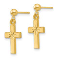 14K Yellow Gold Satin & Diamond-cut Cross Earrings - (B40-910)