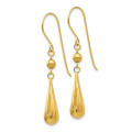 14K Yellow Gold Grooved Puffed Teardrop Shepherd Hook Earrings - (B42-533)