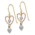 14K Tri-Color Gold Diamond-cut Heart Dangle Earrings - (B44-484)