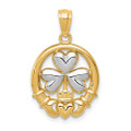 14K Yellow Gold Rhodium Claddagh with Shamrock Pendant - (A83-428)