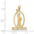 14K Yellow Gold Cutout New York With Statue of Liberty Charm Pendant - (A89-728)
