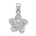 14k White Gold Polished and Beaded Plumeria Flower Charm Pendant - (A90-693)