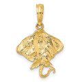 14K Yellow Gold 2-D Stingray Charm Pendant - (A91-551)