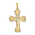 14K Yellow Gold Textured and Cutout Cross Charm Pendant - (A92-992)