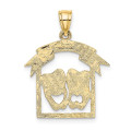 14K Yellow Gold Comedy Tragedy Drama Story In Frame Charm Pendant - (A90-304)