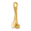 14K Yellow Gold 3-D Moveable Garden Tool Collection Charm Pendant - (A91-606)