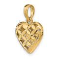 14K Yellow Gold 3-D & Diamond-cut Puffed Heart Charm Pendant - (A92-522)