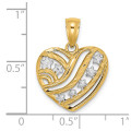 14k Yellow Gold and White Rhodium Starts with Stripes Heart Charm Pendant - (A93-936)