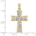 14K Yellow Gold with White Rhodium with Diamond-cut Flower Design Cross Charm Pendant - (A94-332)