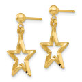 14K Yellow Gold Polished & Diamond-cut Star Dangle Post Earrings - (B40-895)