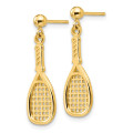 14K Yellow Gold Polished Racquet Dangle Post Earrings - (B40-915)