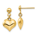 14K Yellow Gold Polished Puffed Heart Dangle Post Earrings - (B41-329)