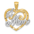 14K Yellow Gold and Rhodium #1 Mom Heart Pendant - (A84-971)