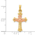 14K Two-tone Gold Claddagh Cross Pendant 28mm length - (B11-401)