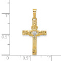 14K Yellow Gold and Rhodium Polished Claddagh Cross Pendant - (B11-585)