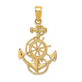 14K Yellow Gold Anchor and Wheel Pendant - (A84-423)