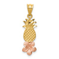 14K Yellow Gold Yellow & Rose Gold Pineapple with Plumeria Pendant - (A85-574)