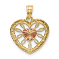 14K Two-Tone Gold Heart With Pink Center Charm Pendant - (A90-519)