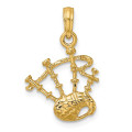 14K Yellow Gold 2-D Bagpipes Charm Pendant - (A91-773)