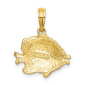 14K Yellow Gold Polished and Textured Fish Charm Pendant - (A91-925)