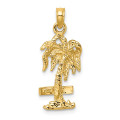 14K Yellow Gold 2-D Marco Island On Palm Tree Charm Pendant - (A92-601)