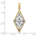 14K Yellow Gold with White Rhodium Diamond Shape Cutout Filigree Charm Pendant - (A93-714)