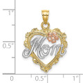 14K Two-tone Yellow & Rose Gold Mom & Heart Charm Pendant - (A93-719)