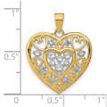 14K Yellow Gold and White Rhodium Cutout Filigree Heart Charm Pendant - (A93-857)