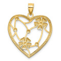 14K Yellow Gold and White Rhodium Flowers In Heart Frame Charm Pendant - (A93-914)