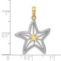 14K Yellow Gold with White Rhodium Small Starfish Charm Pendant - (A94-102)