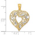 14K Yellow Gold and White Rhodium Diamond-cut Filigree Heart Charm Pendant - (A94-276)