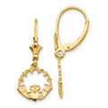 14K Yellow Gold Claddagh In Circle Leverback Earrings - (B36-994)