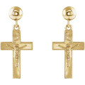 14K Yellow Gold 20x9mm Crucifix Ball Dangle Earrings - (B44-852)