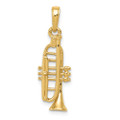 14K Yellow Gold Solid Polished 3-Dimensional Trumpet Pendant - (A83-172)