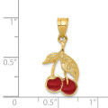 14K Yellow Gold Polished Red Enameled Cherries Pendant - (A86-637)
