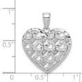 14K White Gold Diamond-cut Heart Pattern On Heart Charm Pendant - (A92-294)