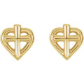 14K Yellow Gold Cross with Heart Youth Earrings - (B44-850)